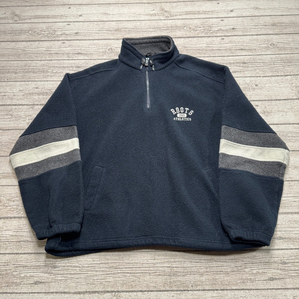 Vintage Roots Sweater Men's 2XL Navy Blue Quarter Zip Pullover Athletic Varsity